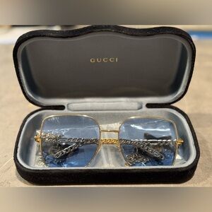Gucci star pendant drops blue and gold sunglasses
